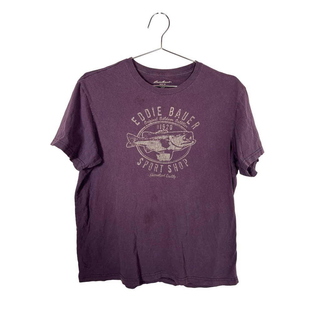 Gorpcore Eddie Bauer‎ Purple Bass Fish Graphic Sport Shop T-Shirt Cotton Large